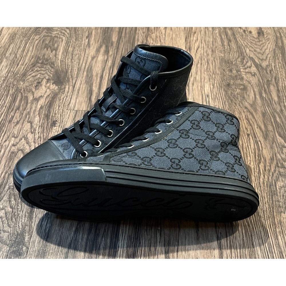 Women's GUCCI GG Canvas Leather High Top Sneakers Size 37 US 7 100% Authentic